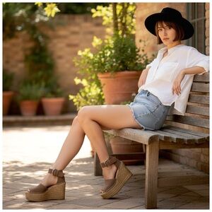 Marc Fisher Brown/Tan Suede Espadrille Wedges. Size 9